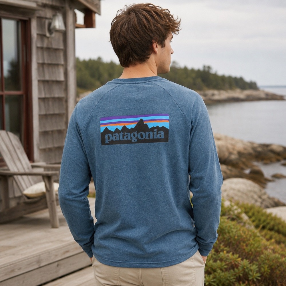 Patagonia P-6 Logo Lightweight Crew Sweatshirt Men Large Blue Raglan 39485